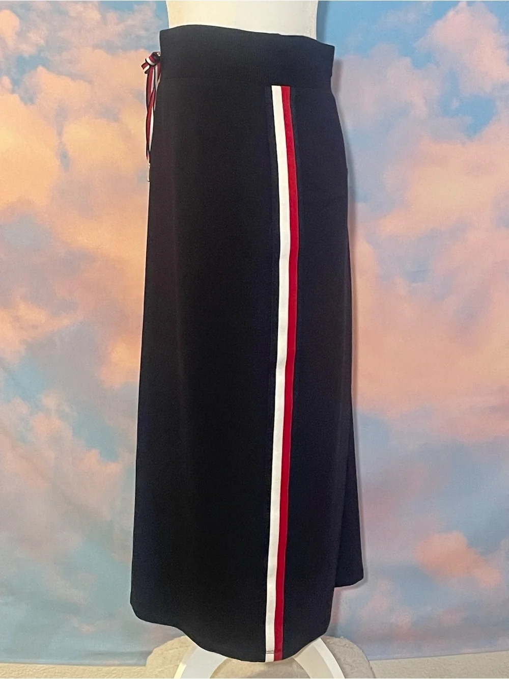 Sporty & Chic Navy w/Side Striped and Drawstring Jersey Skirt